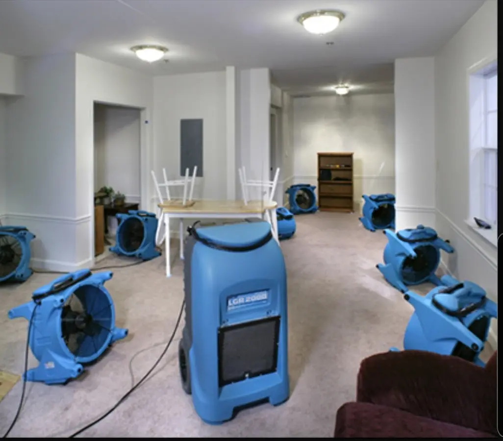 Air movers and dehumidifier setup for Water Extraction & Removal in Pensacola